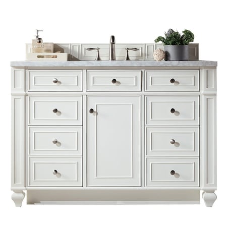 James Martin Vanities Bristol 48in Single Vanity, Bright White w/ 3 CM Carrara Marble Top 157-V48-BW-3CAR
